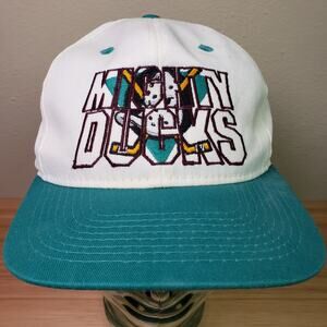 Vintage NHL Mighty Ducks Snapback Cap White Teal Retro 90's Nostalgic Hockey